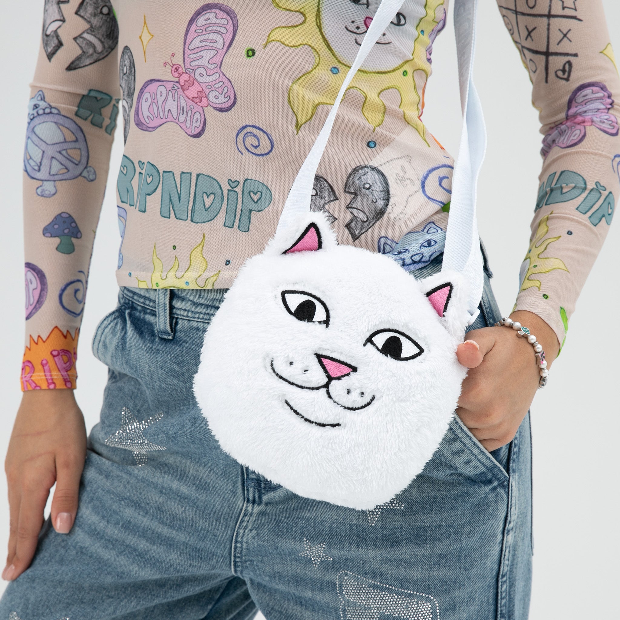 RIPNDIP Lord Nermal Sherpa Crossbody Bag (White)