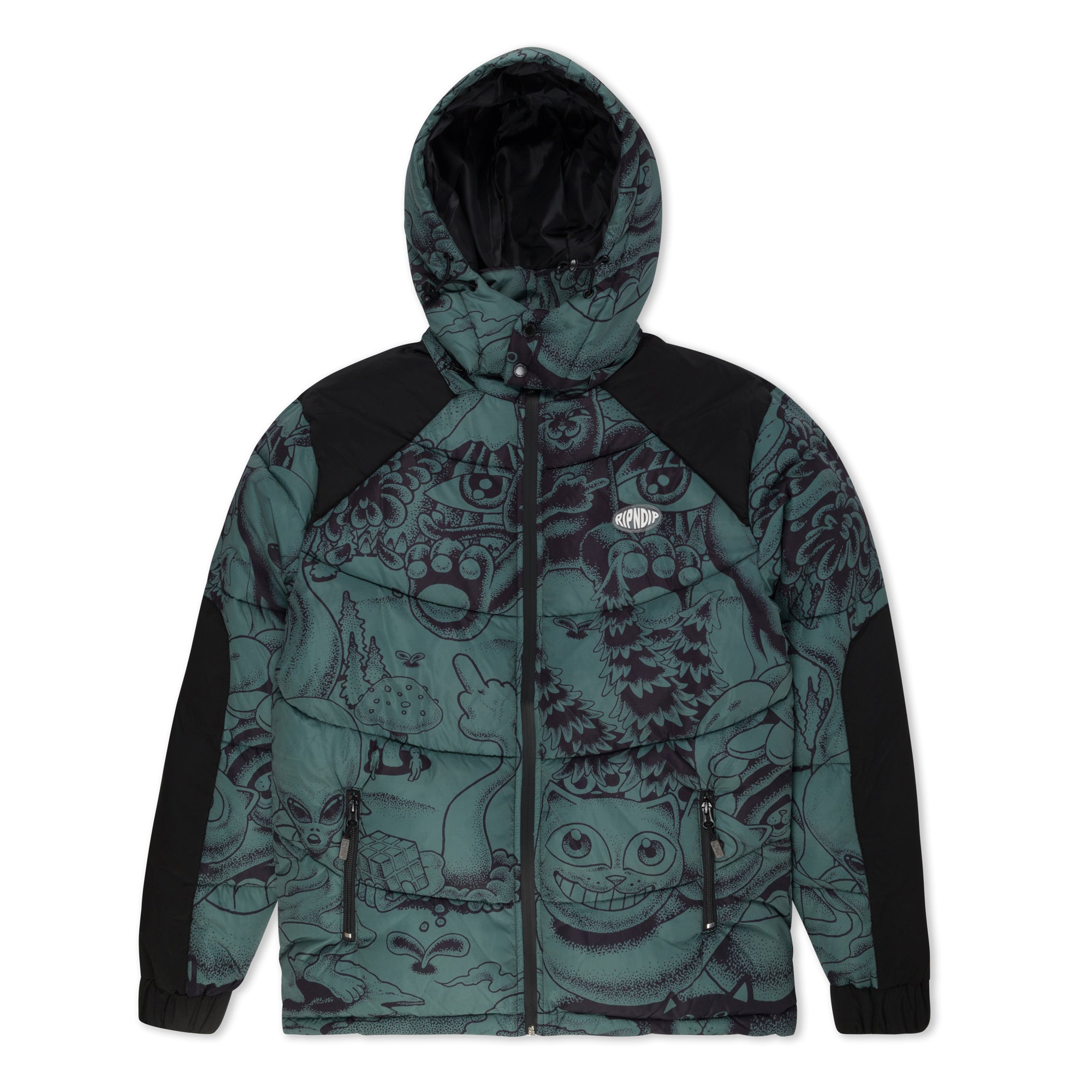 RIPNDIP Dark Twisted Fantasy Puffer Jacket (Olive/Black)