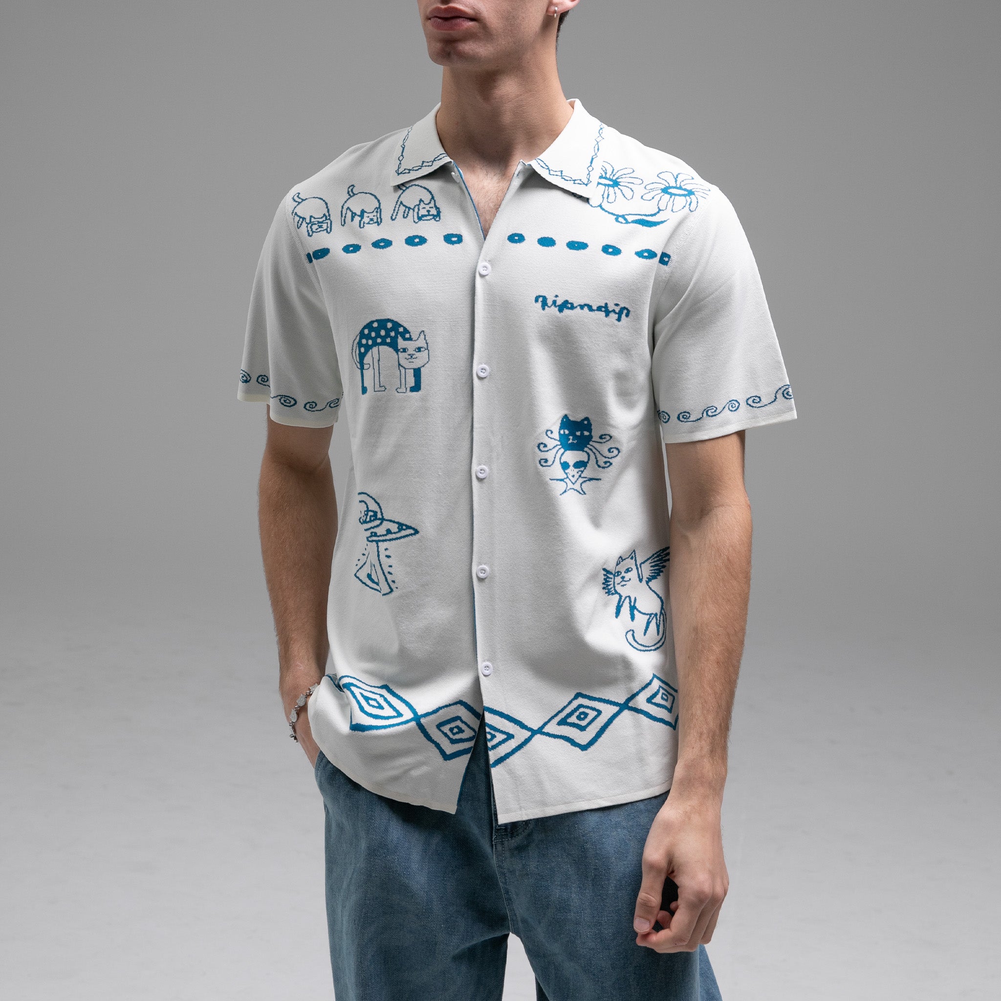 RIPNDIP Blonded Knitted Reversible Button Up (Off White)