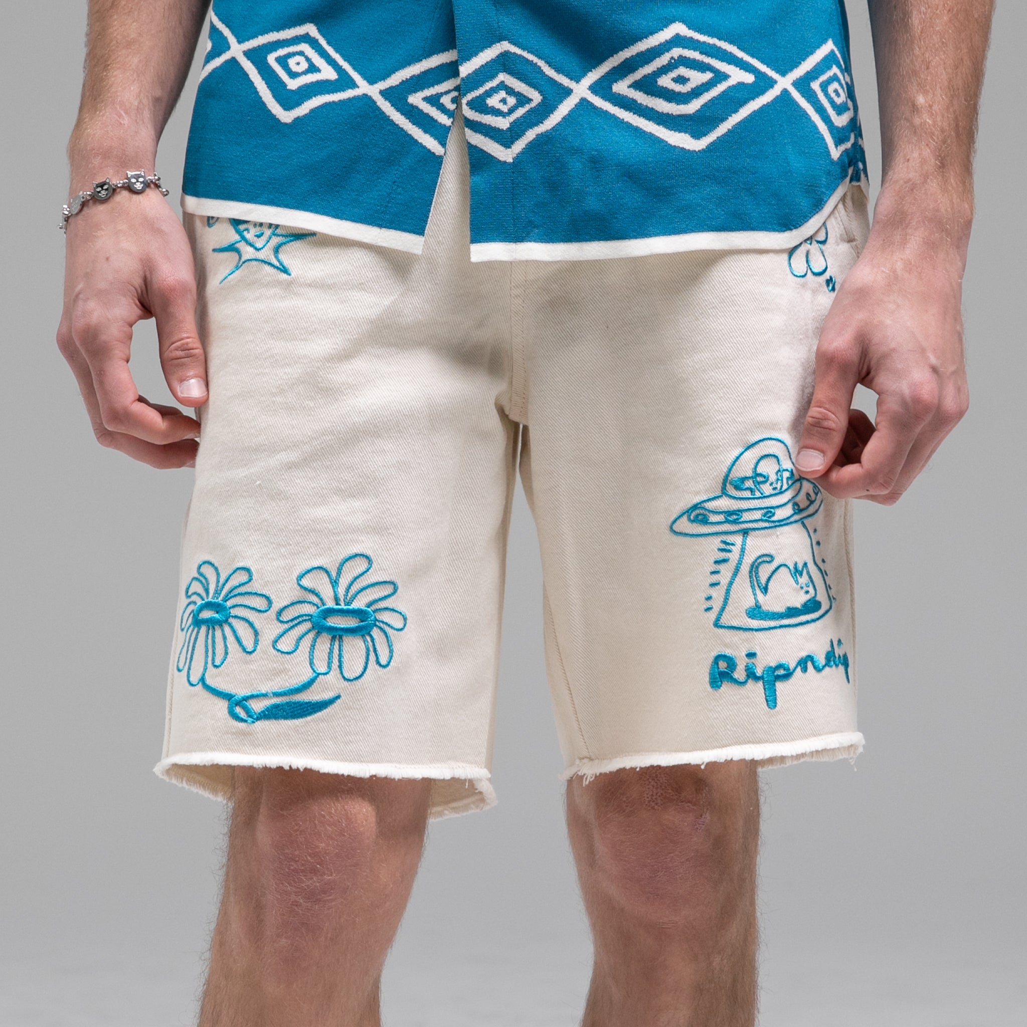 RIPNDIP Blonded Denim Shorts (Off White)