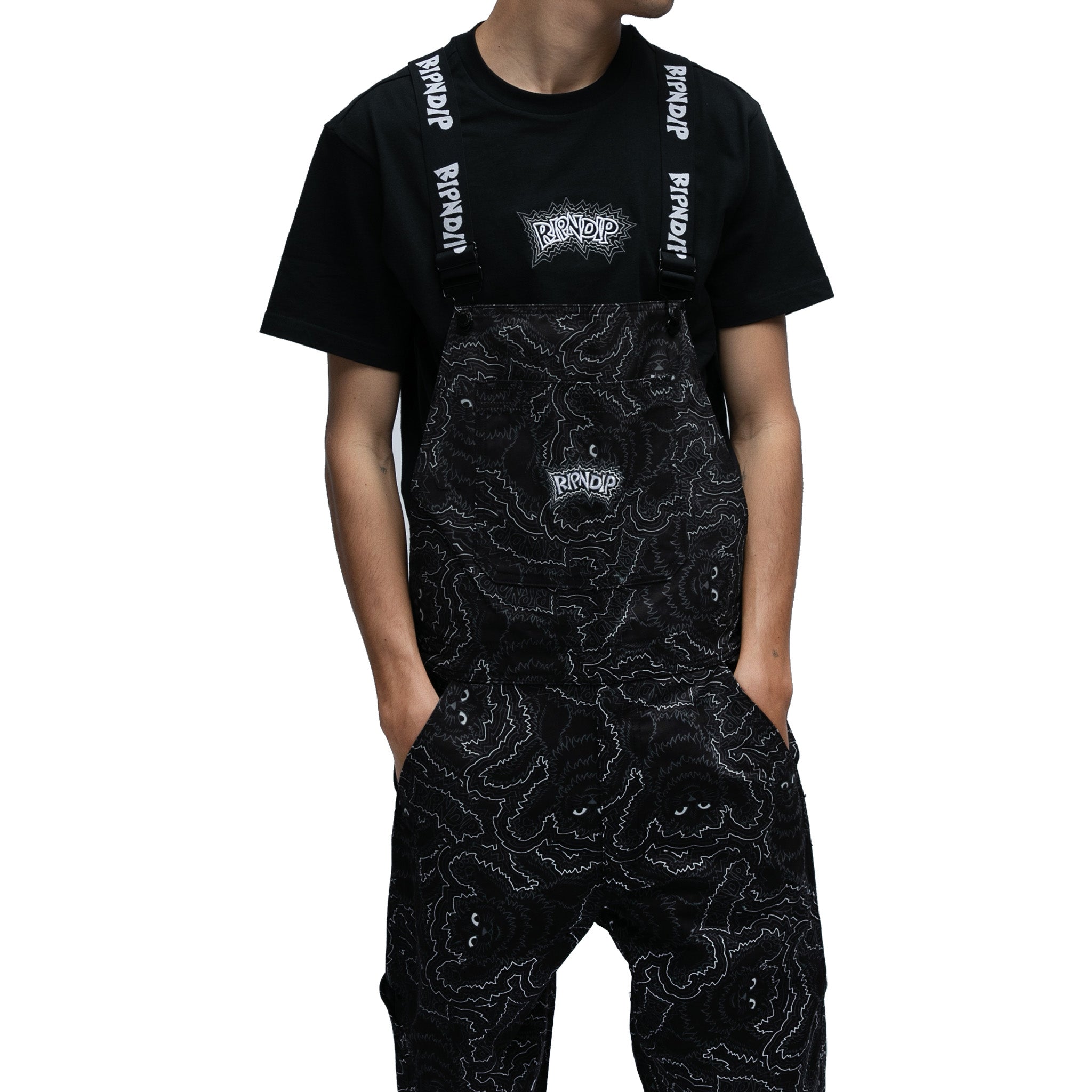 RipNDip Big Pussy Energy Cotton Twill Overalls (Black)