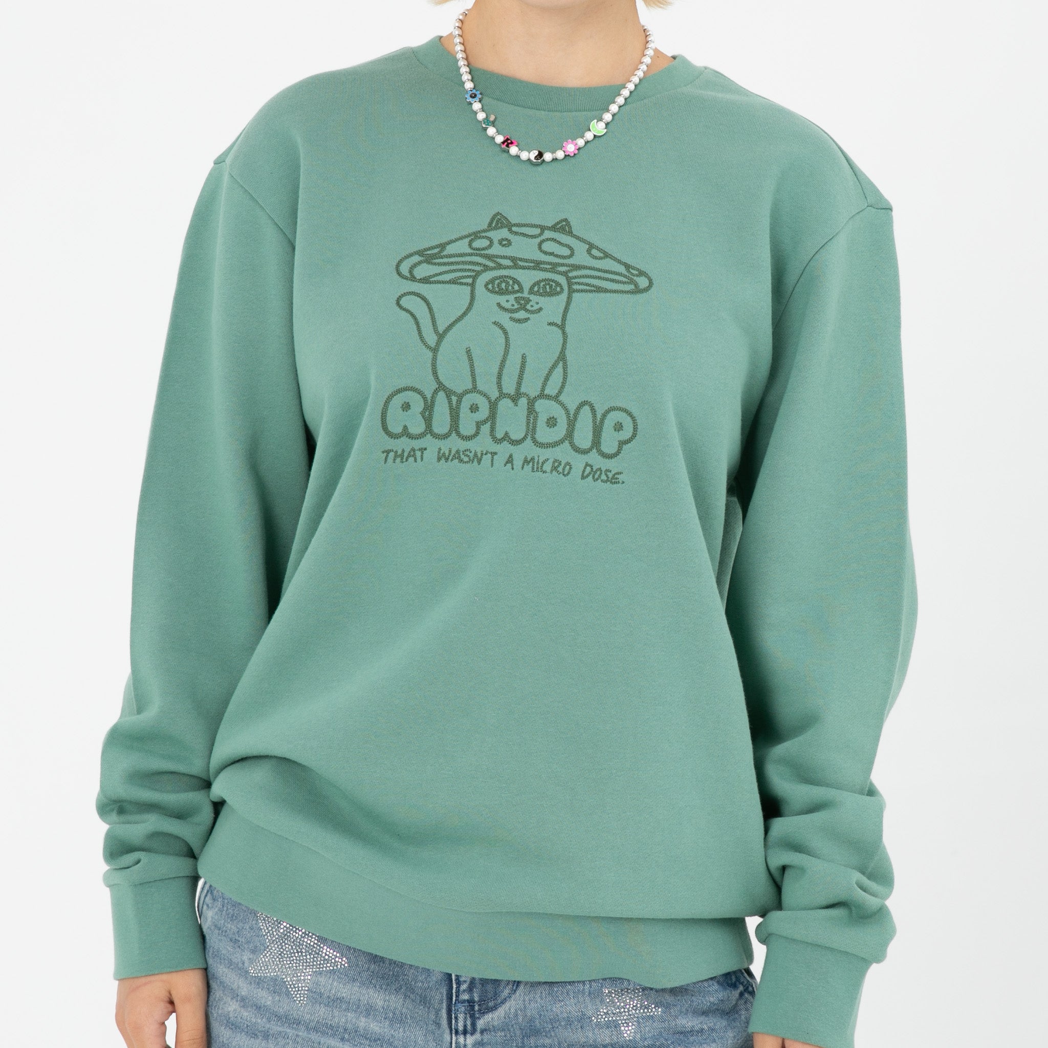 184750 Shroom Cat Crewneck Sweater (Pine)