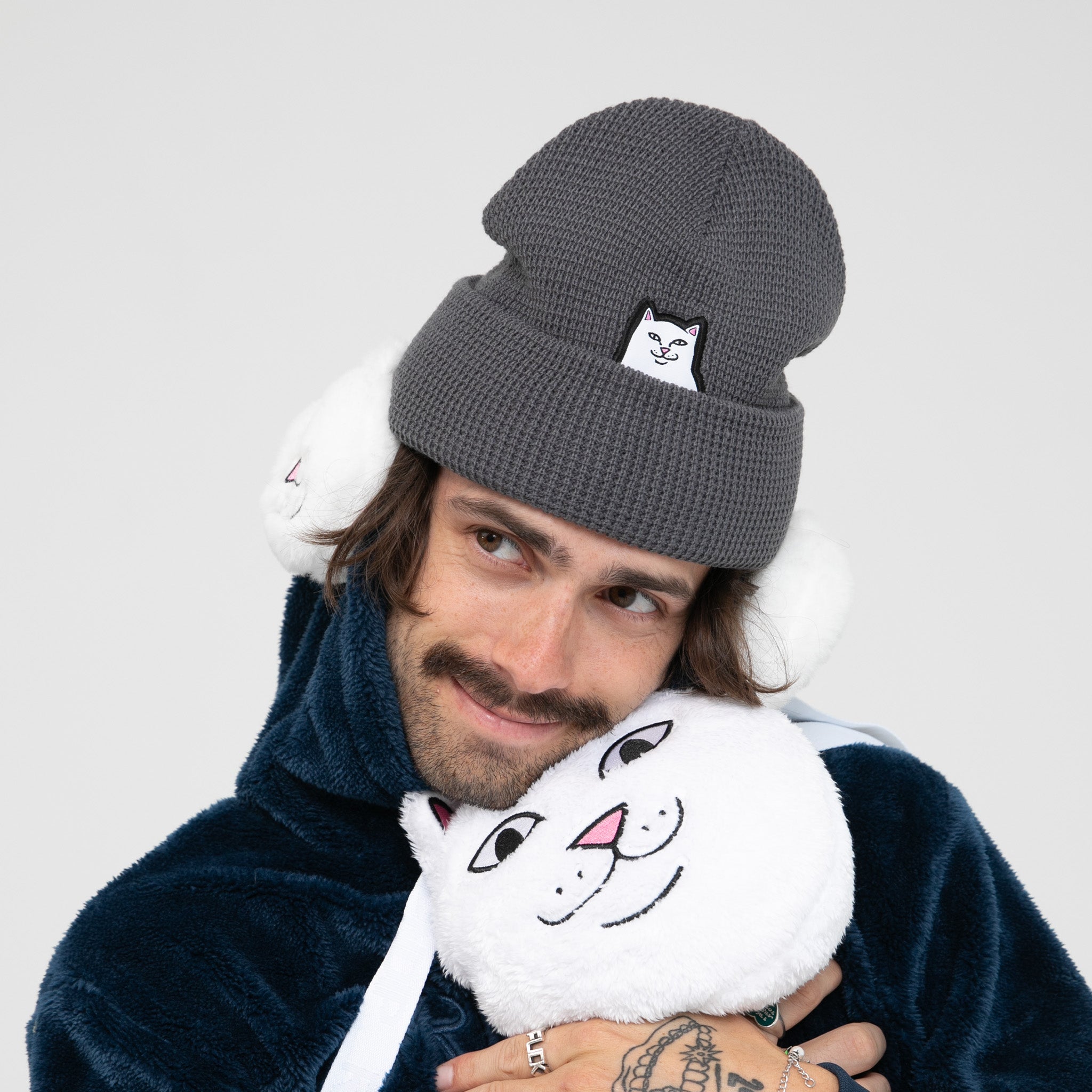 RIPNDIP Lord Nermal Waffle Knit Beanie (Charcoal)