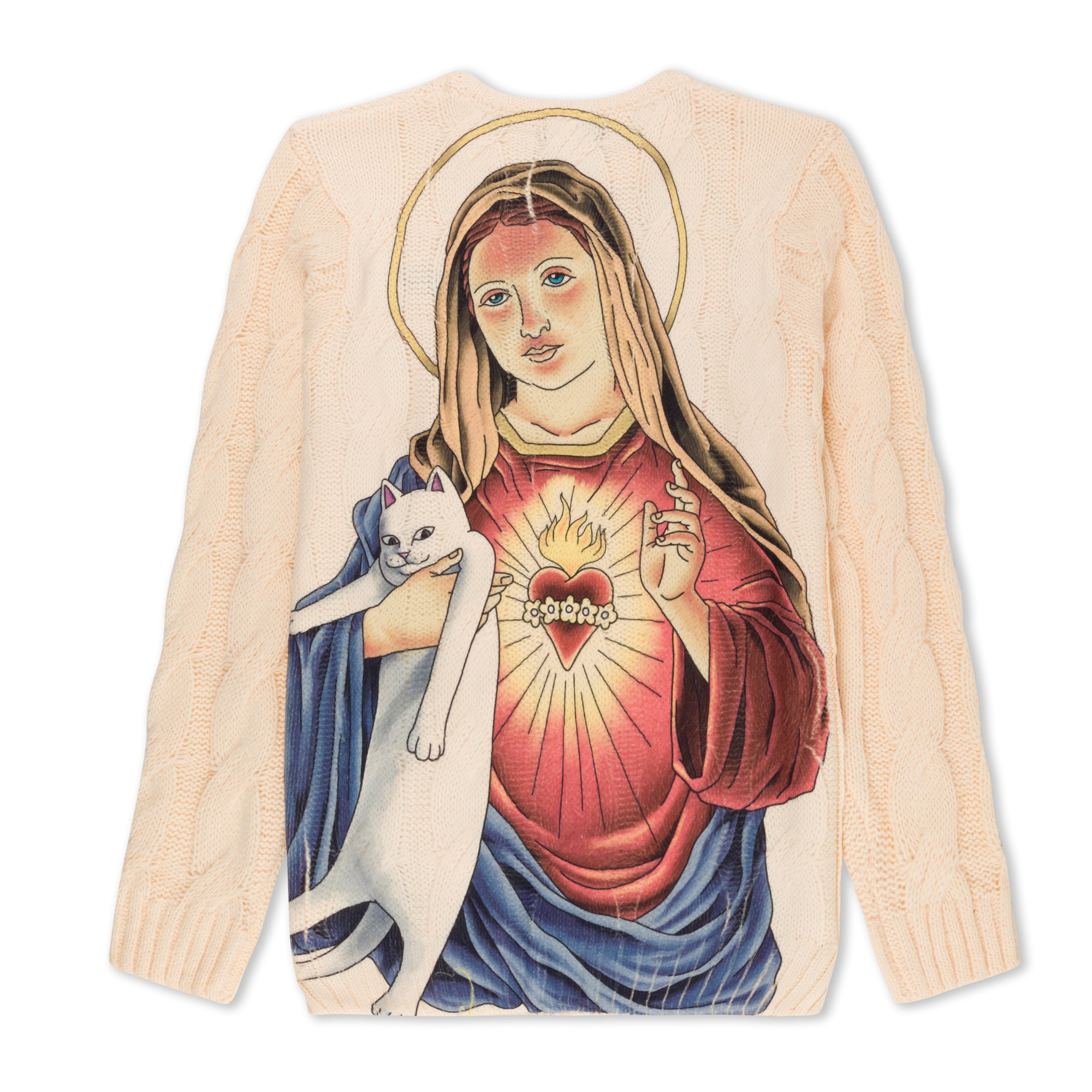 RIPNDIP Mother Mary Cable Knit Sweater (Cream)