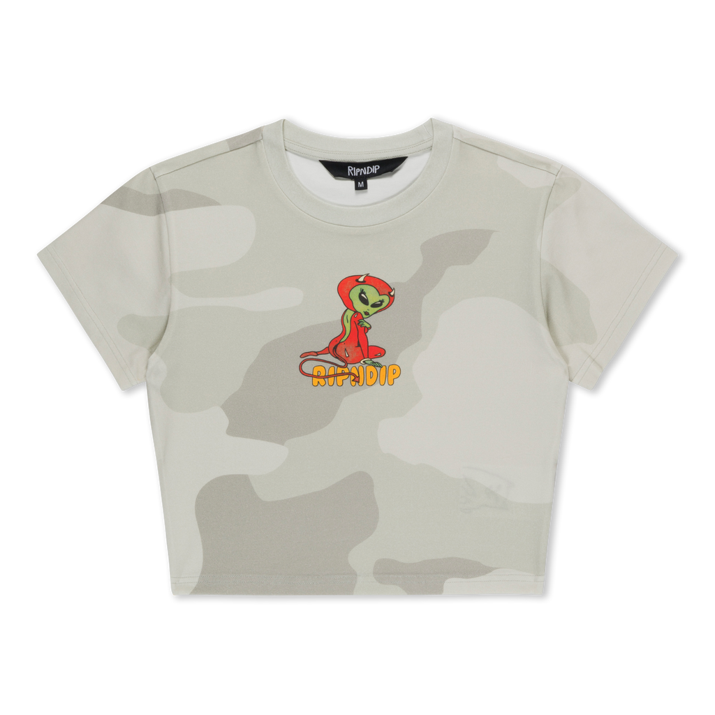 Devil Alien Cropped Baby Tee (Bone Graffiti Camo) – RIPNDIP
