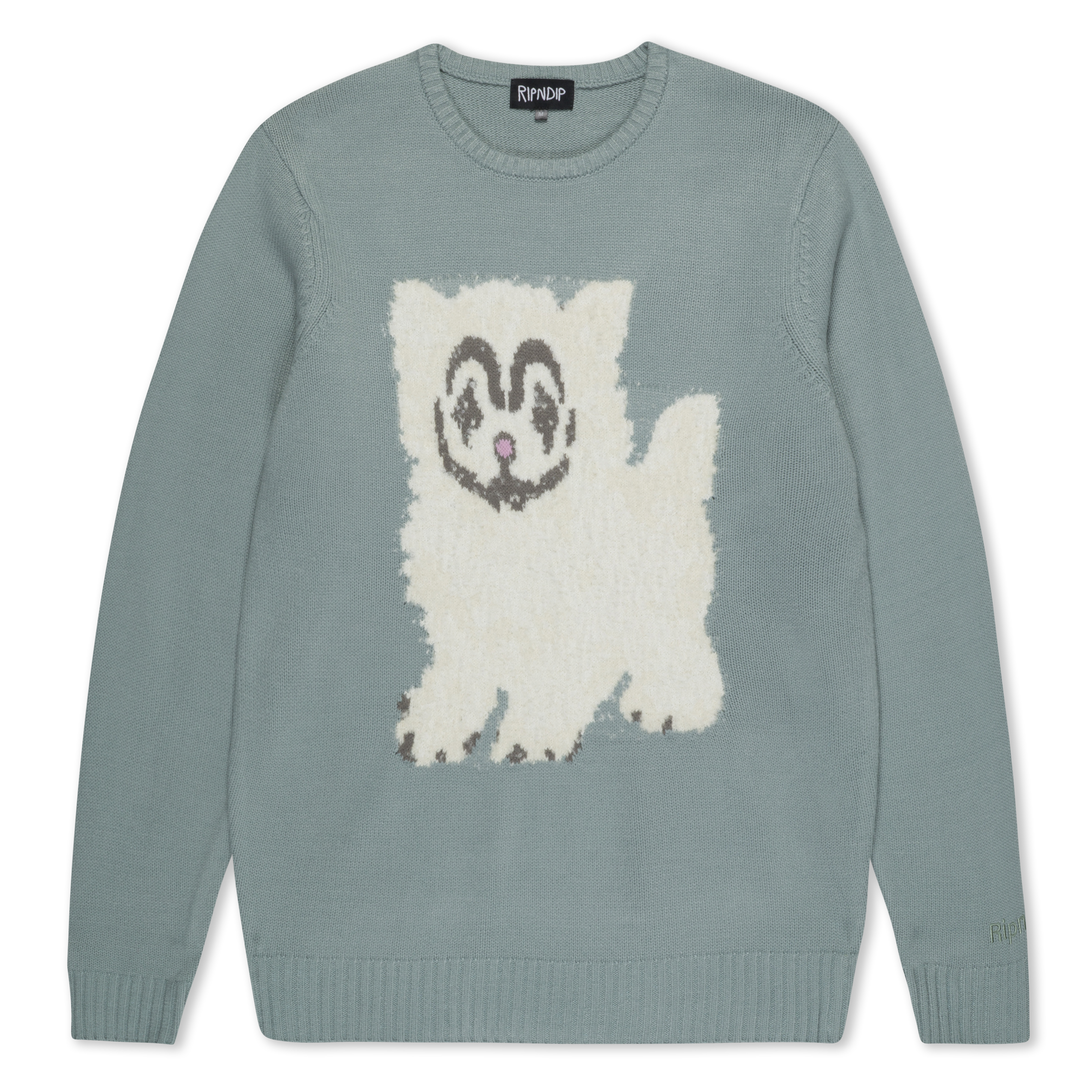 RIPNDIP Pet Me Im Cute Knit Sweater (Heather Sage Grey)