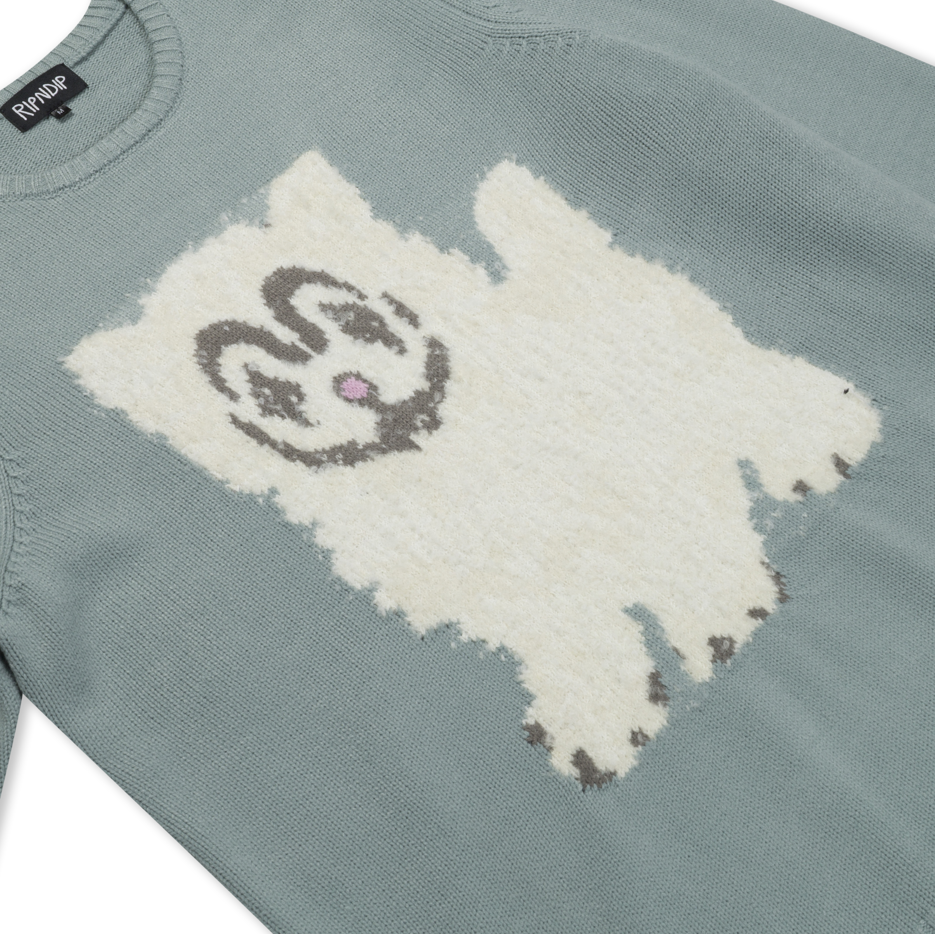 RIPNDIP Pet Me Im Cute Knit Sweater (Heather Sage Grey)