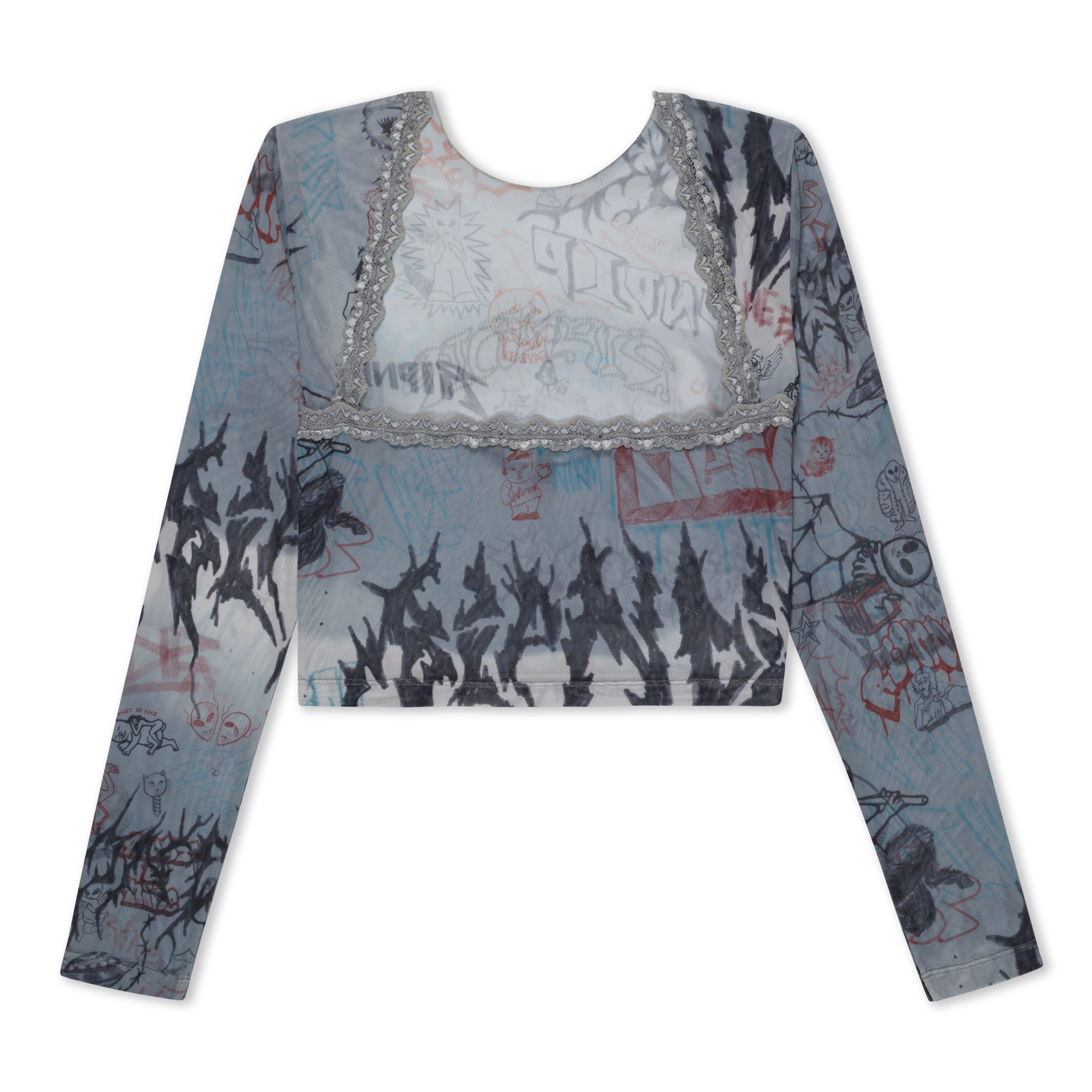 RIPNDIP Marker Long Sleeve Mesh Crop Top (Charcoal)