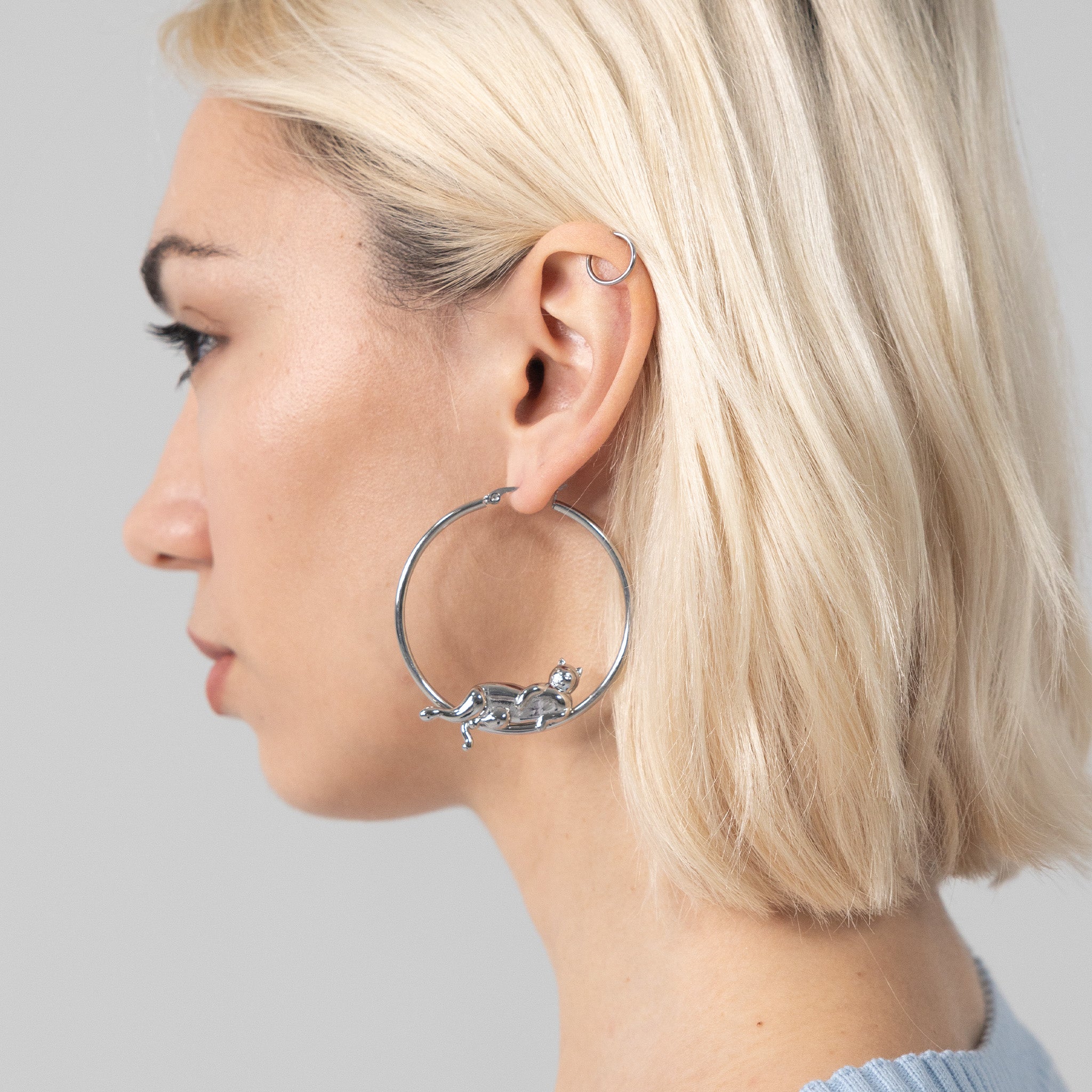 RIPNDIP Catstanza Hoop Earrings (Silver)