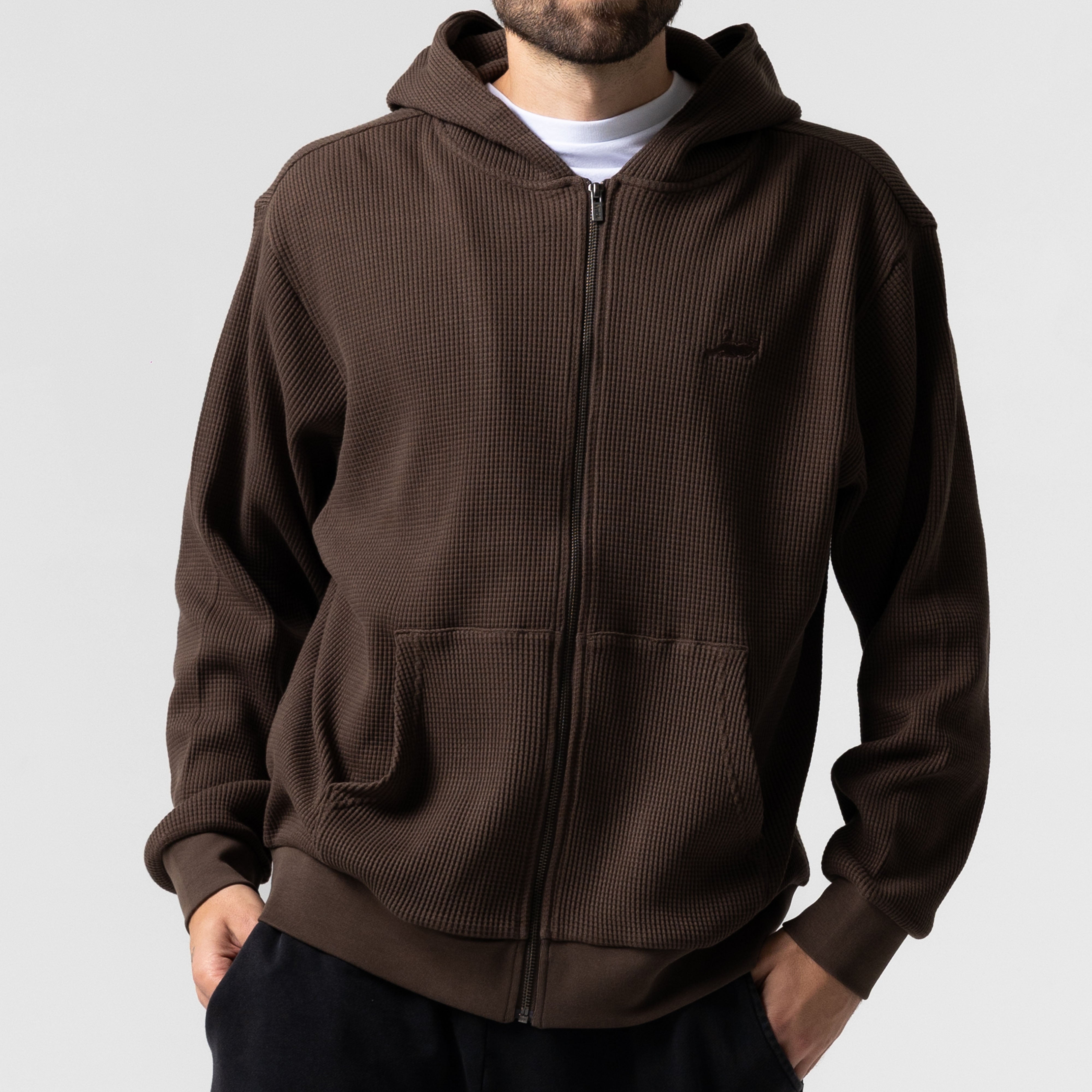 RIPNDIP Castanza Waffle Knit Zip Up Hoodie (Brown)