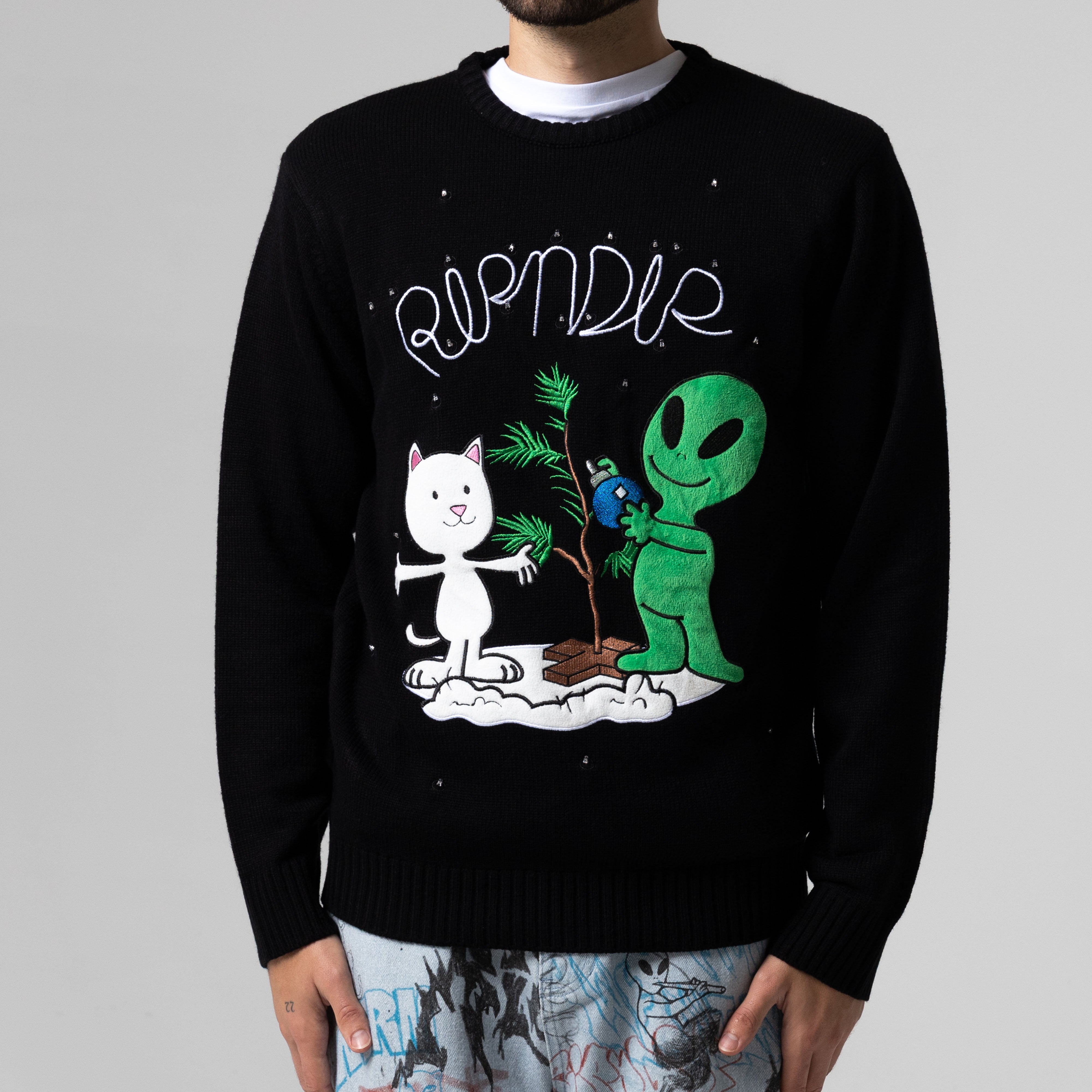 RIPNDIP Alien / Nerm Christmas Light Up Knit Sweater (Black)