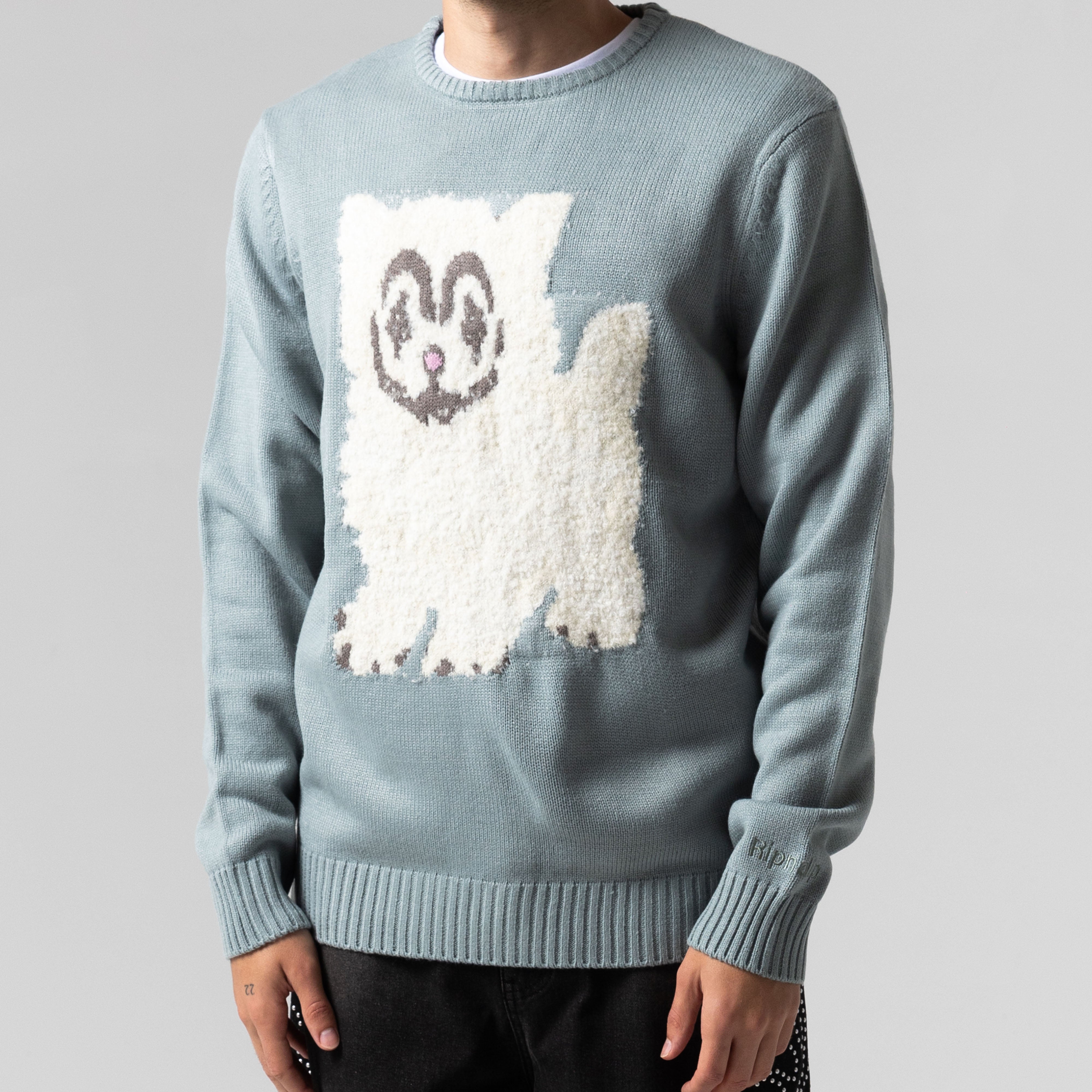 RIPNDIP Pet Me Im Cute Knit Sweater (Heather Sage Grey)