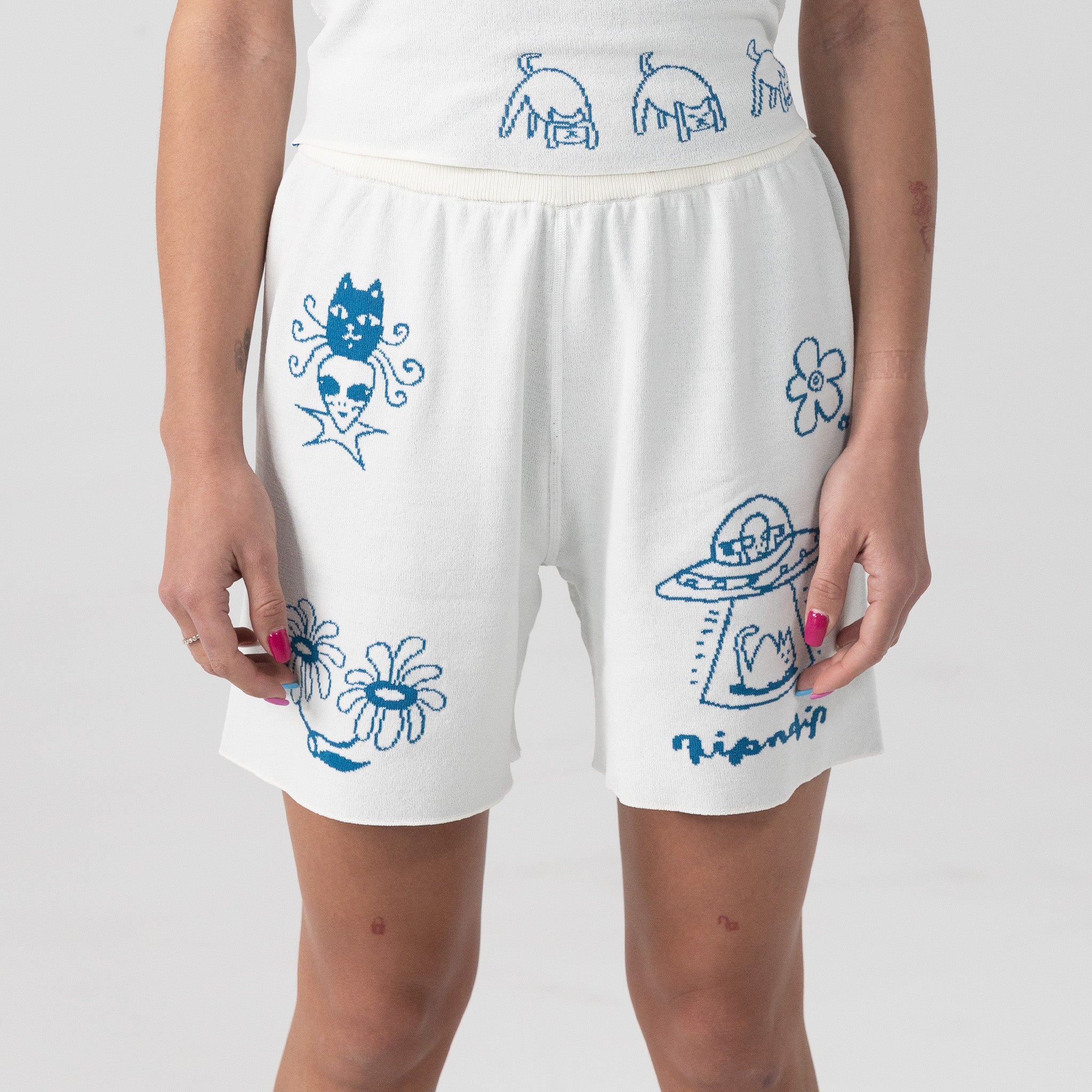 RIPNDIP Blonded Knit Reversible Womens Shorts (Off White)