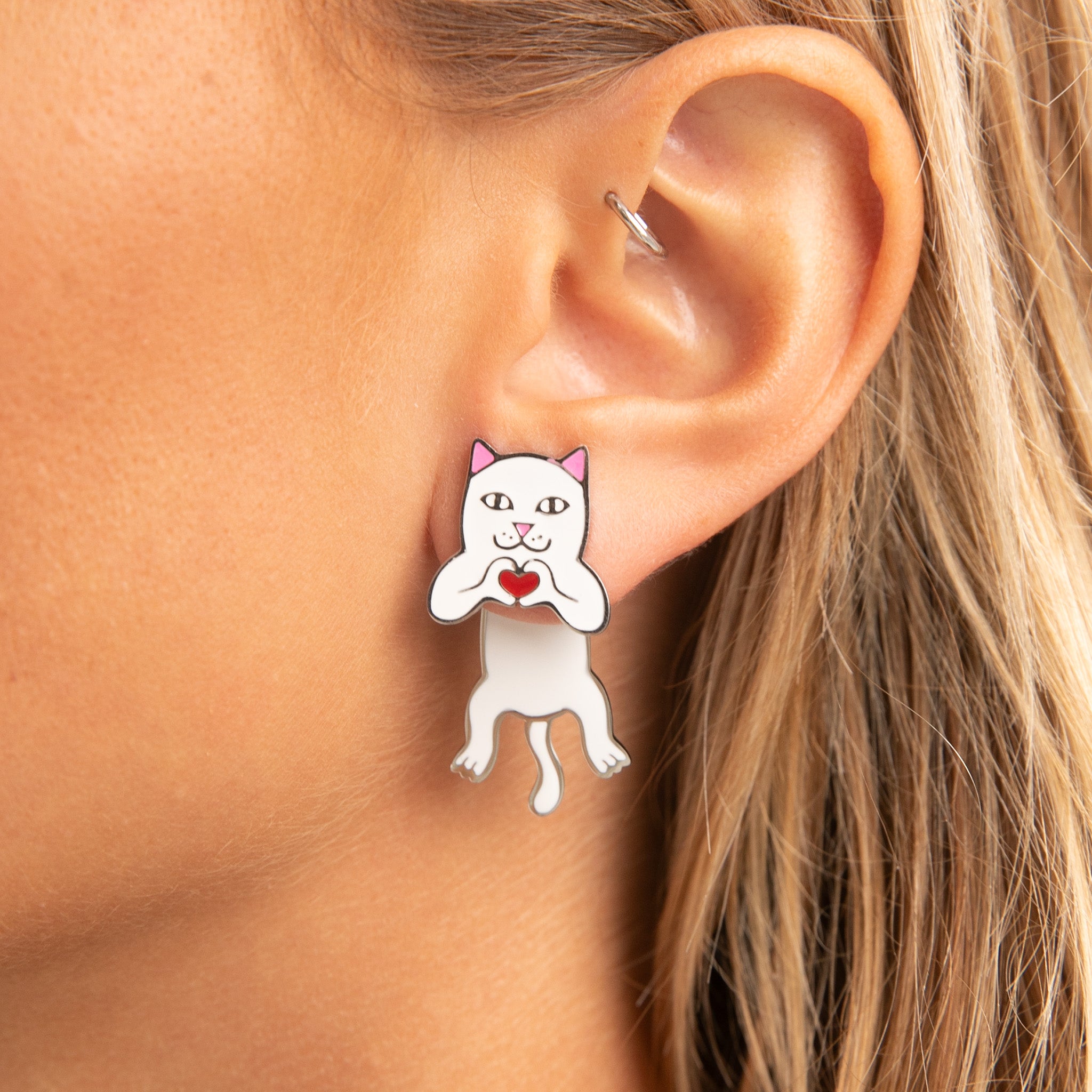 RIPNDIP Nermal Loves Earring Set (White)