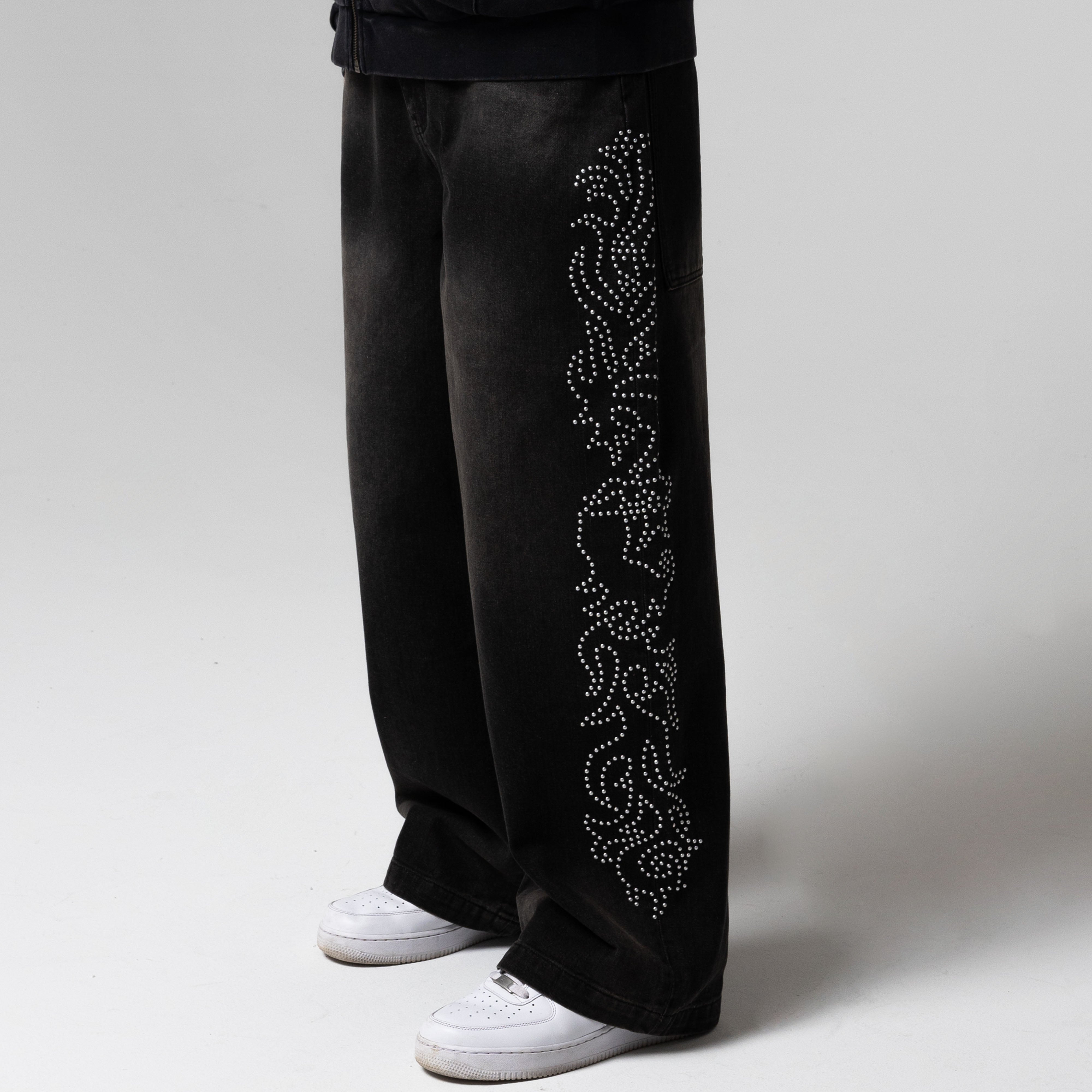 RIPNDIP Pretty Flacko Extra Wide Leg Pants (Black Vintage Wash Denim)