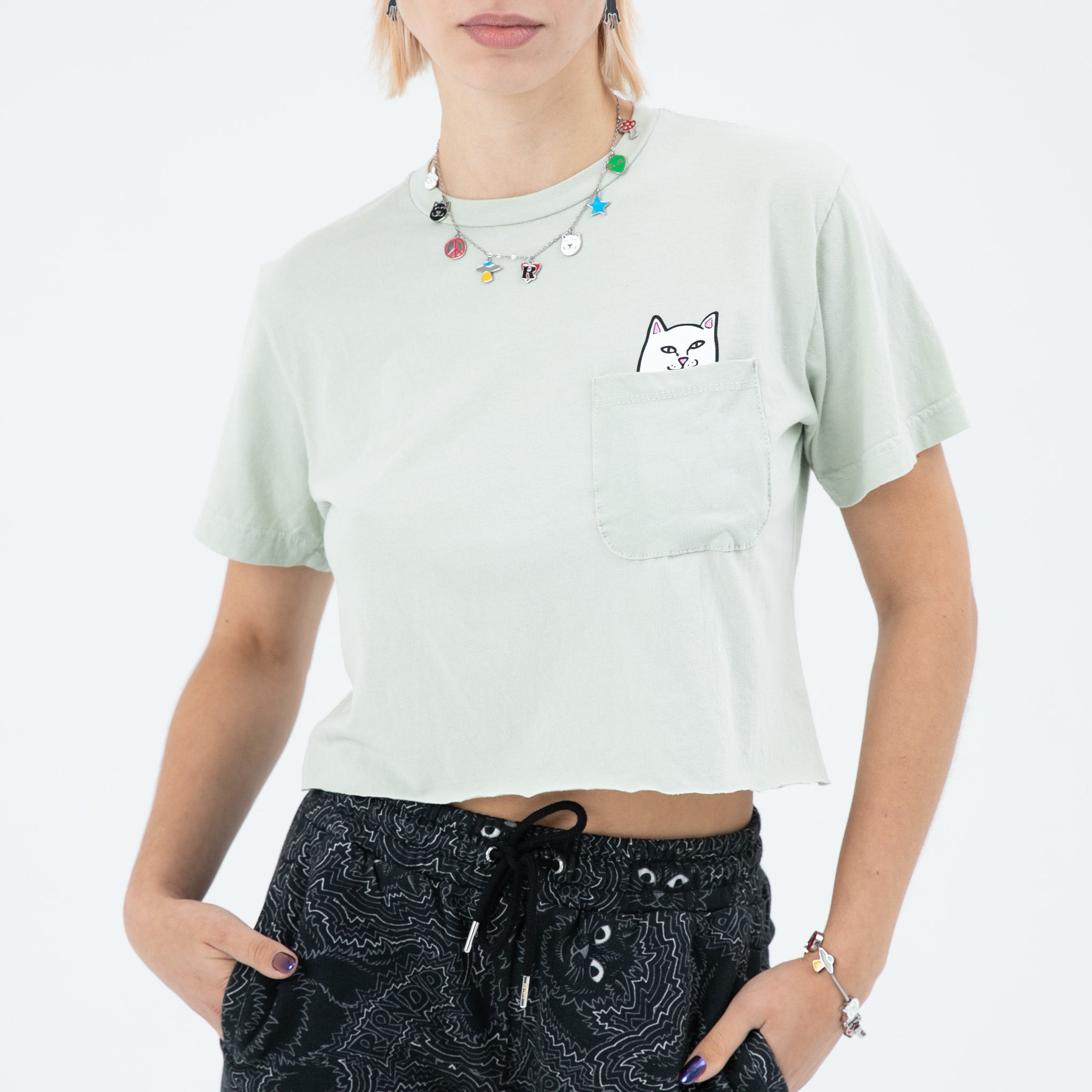 RIPNDIP Lord Nermal Peace Cropped Pocket Tee (Sage)