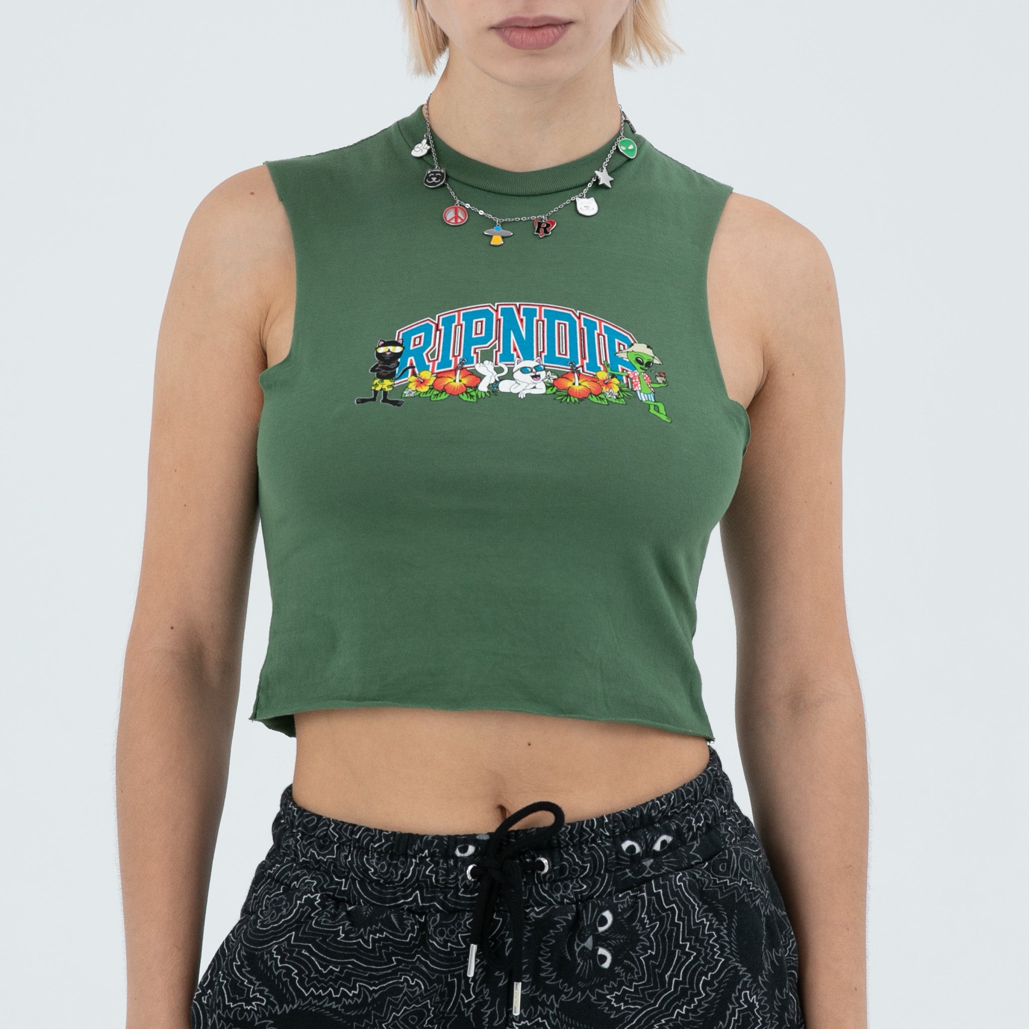 Summer Friends Cropped Tank (Olive)