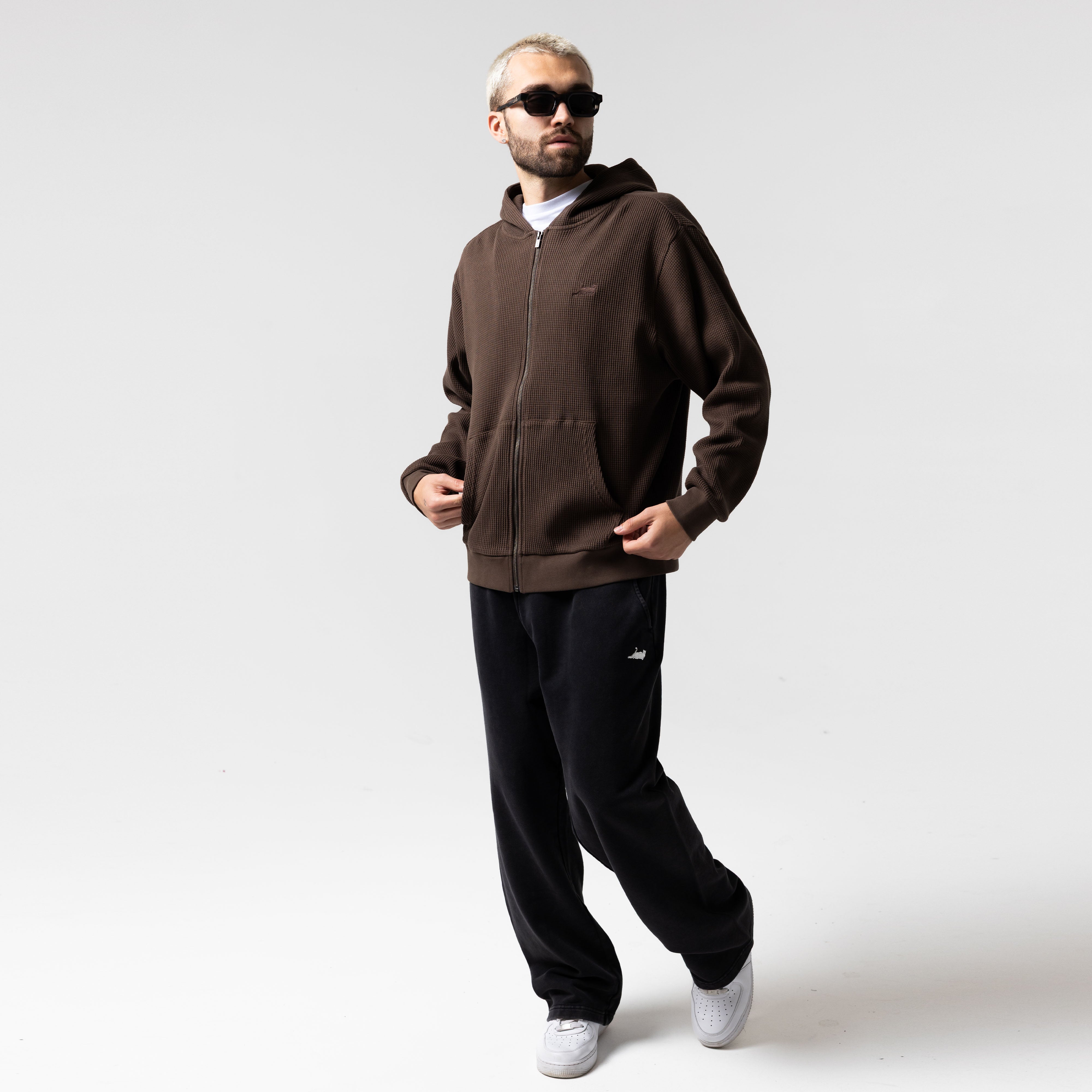 RIPNDIP Castanza Waffle Knit Zip Up Hoodie (Brown)