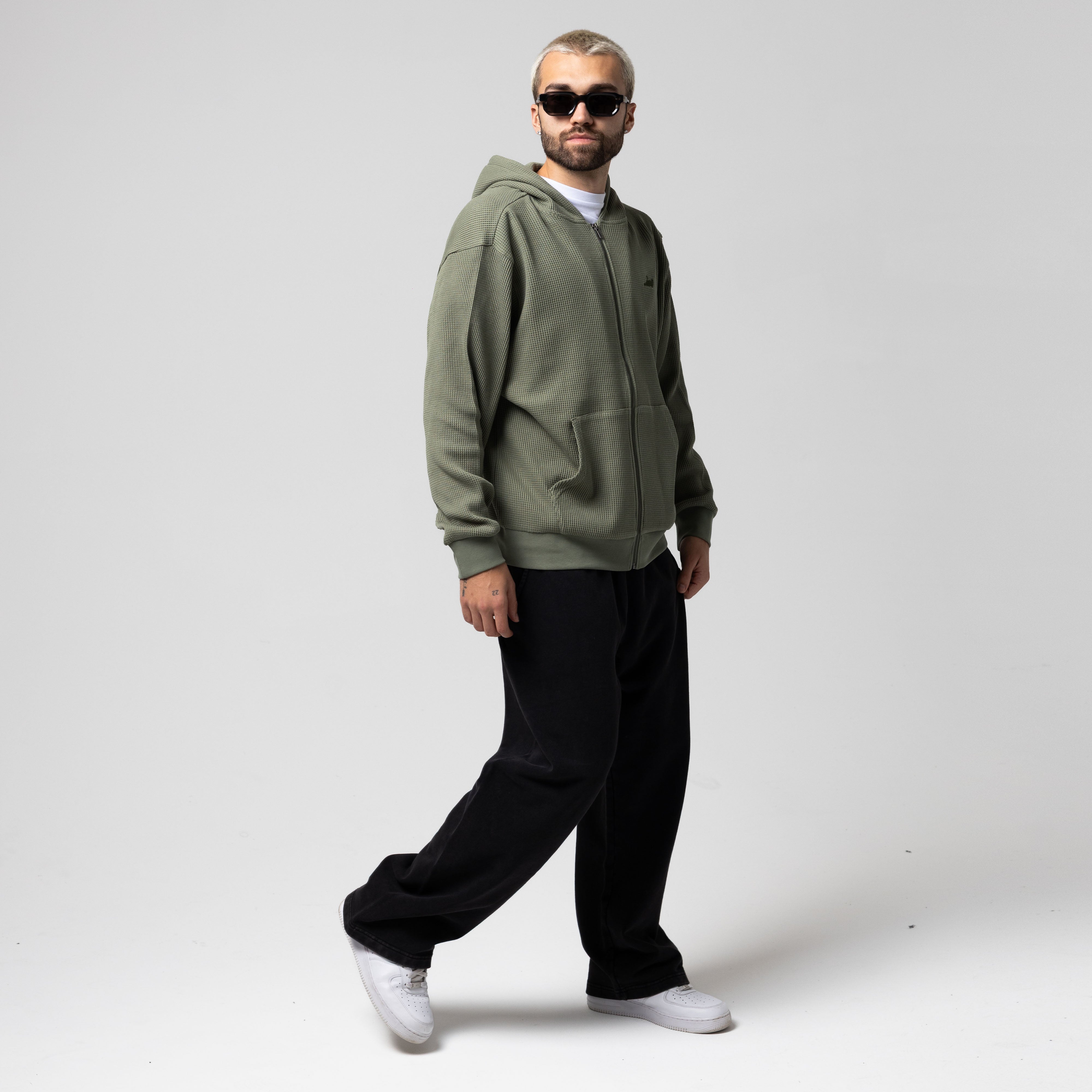 RIPNDIP Castanza Waffle Knit Zip Up Hoodie (Olive)