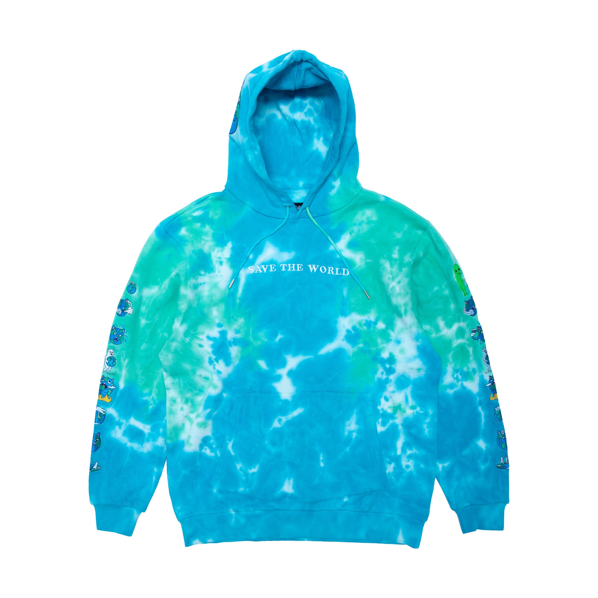Save the World Embroidered Hoodie (Aqua/Green Tie Dye)