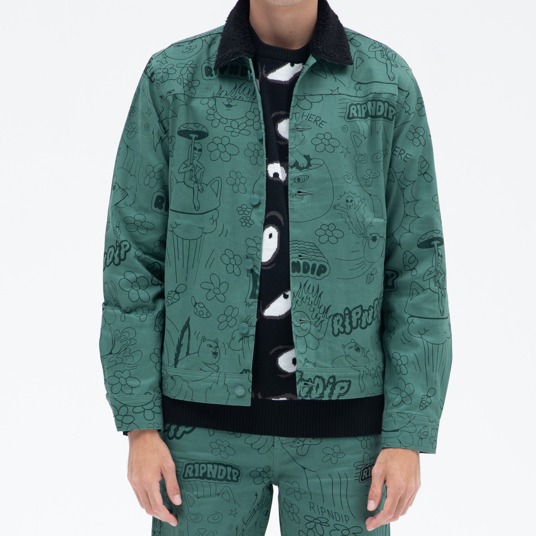 Scribble Button Up Jacket (Forest Green)