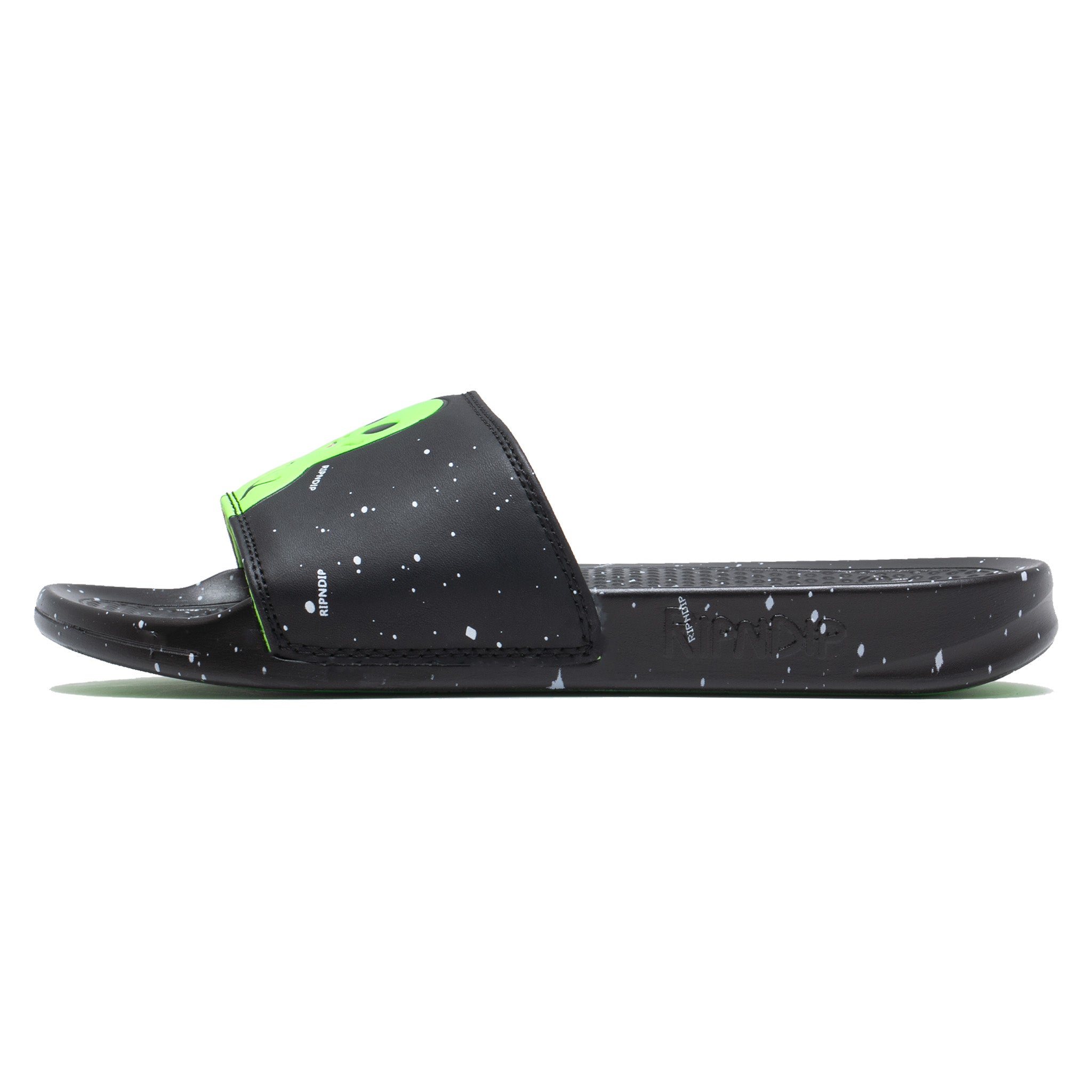 We Out Here Slides (Black/Neon Green) – RIPNDIP