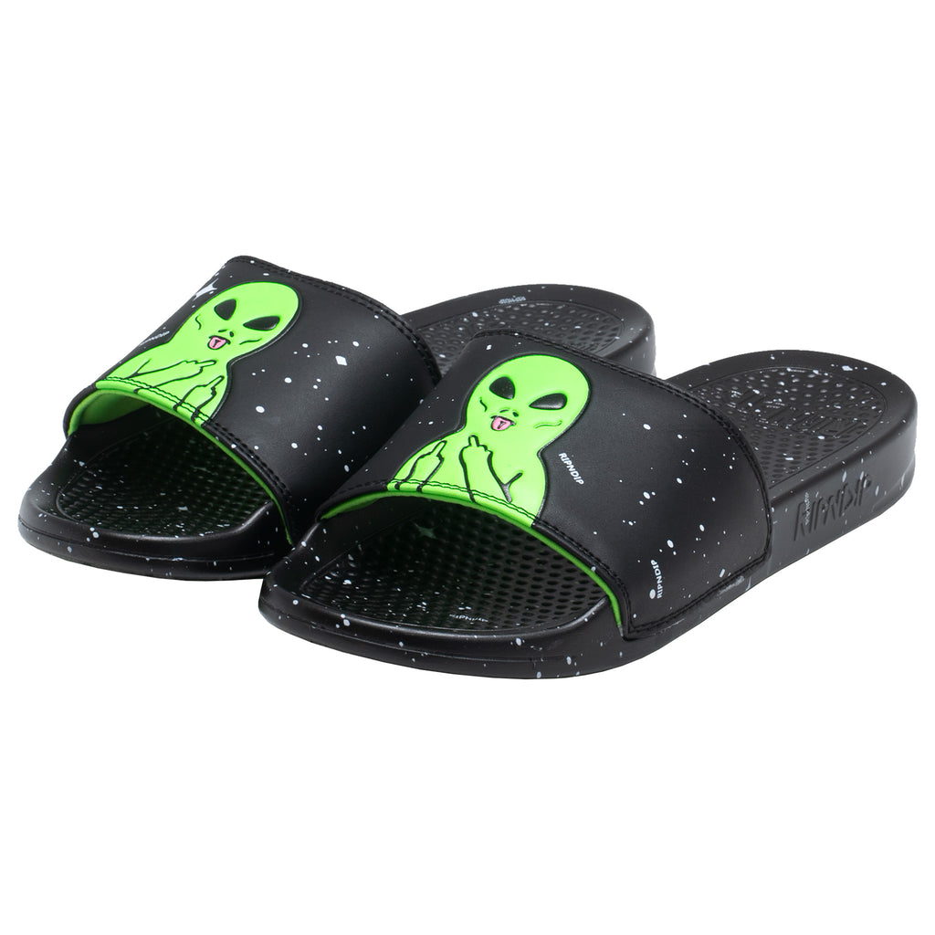 We Out Here Slides (Black/Neon Green) – RIPNDIP
