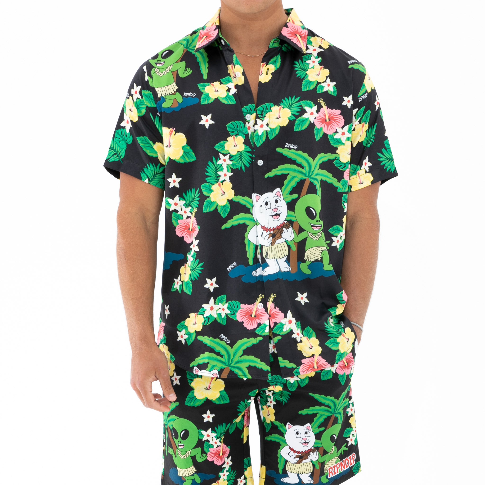Aloha Nerm Short Sleeve Button Up (Black)