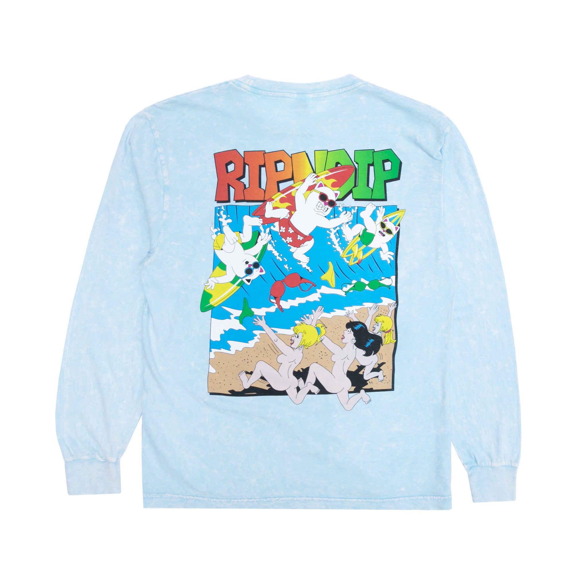 RIPNDIP Summer Break Long Sleeve (Light Blue Mineral Wash)