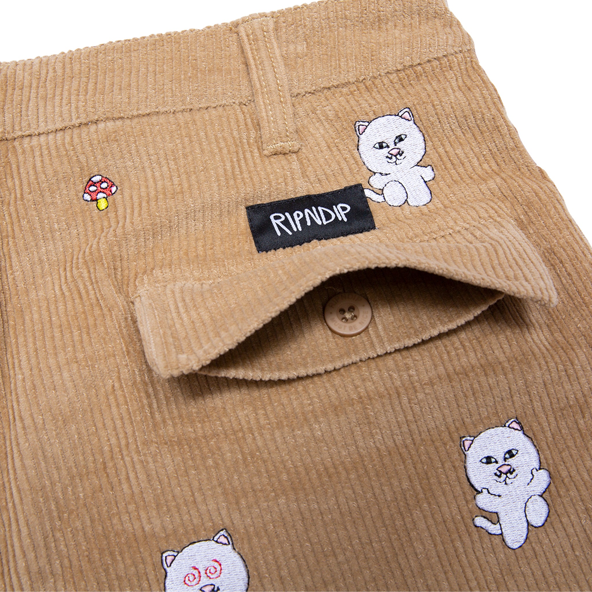 RIPNDIP Hello Nermy Corduroy Embroidered Shorts (Tan)