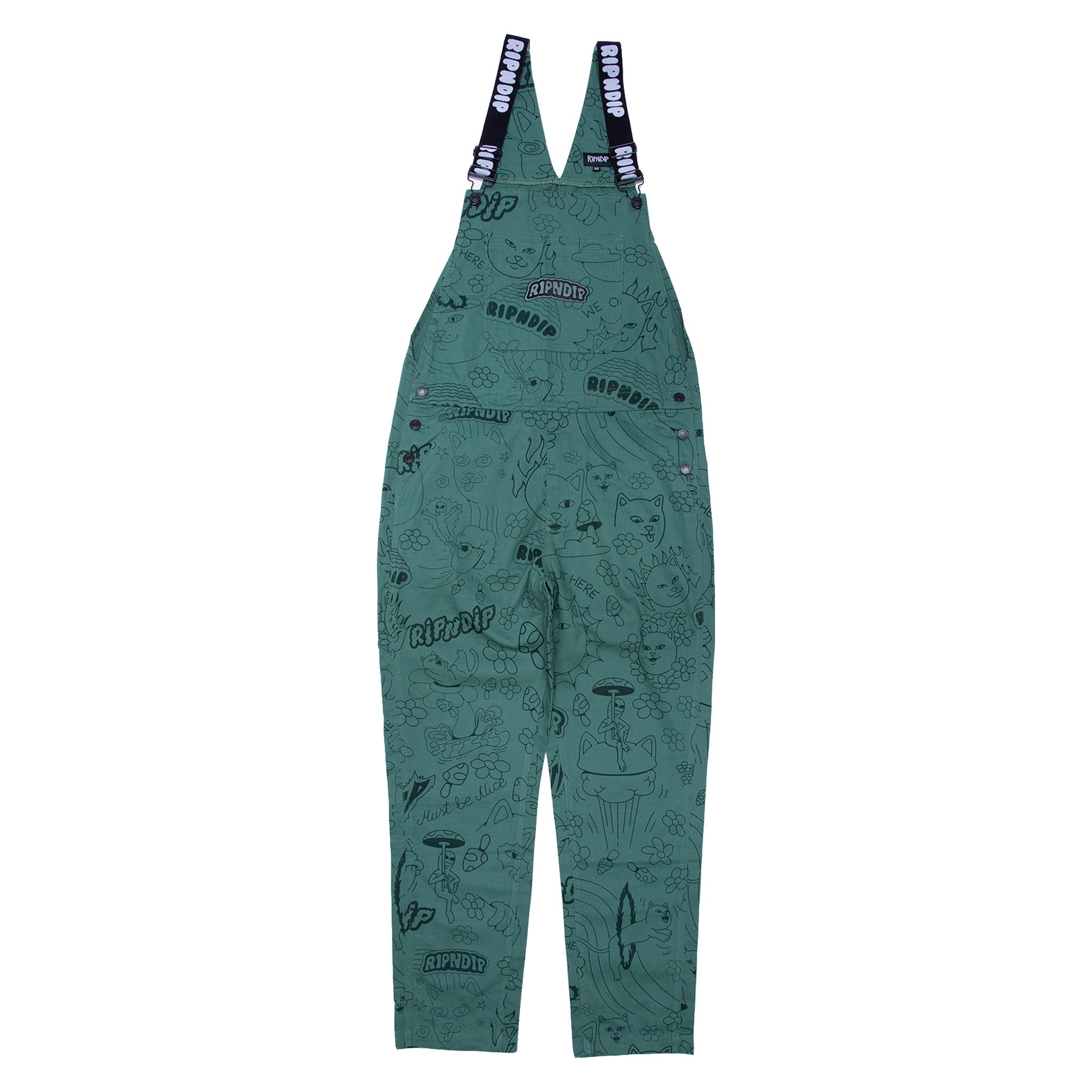 RIPNDIP Scribble Cotton Twill Overalls (Forest Green)