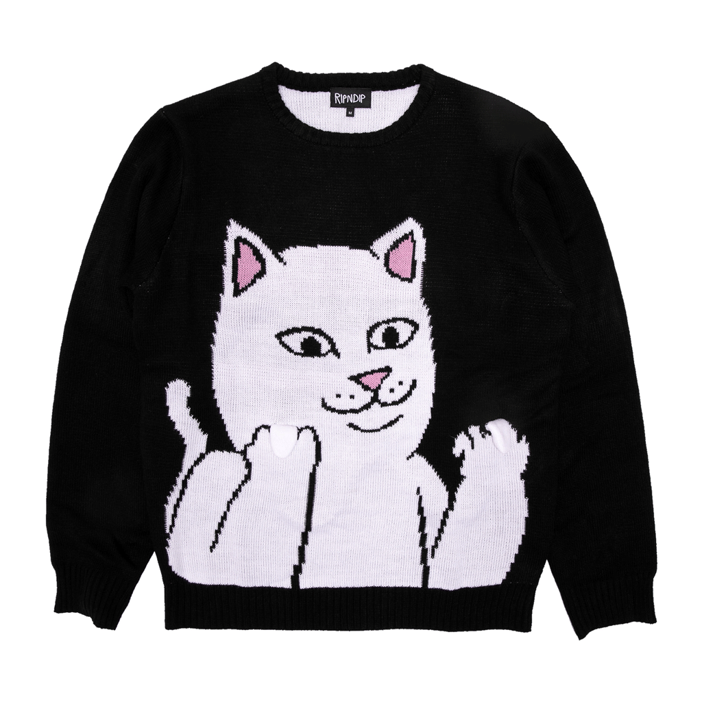 スウェット・トレーナー Ripndip Peeking Nermal Brushed Fleece Crewneck Lavender S Lord Nermal Flippy Knitty Sweater (Black) – RIPNDIP